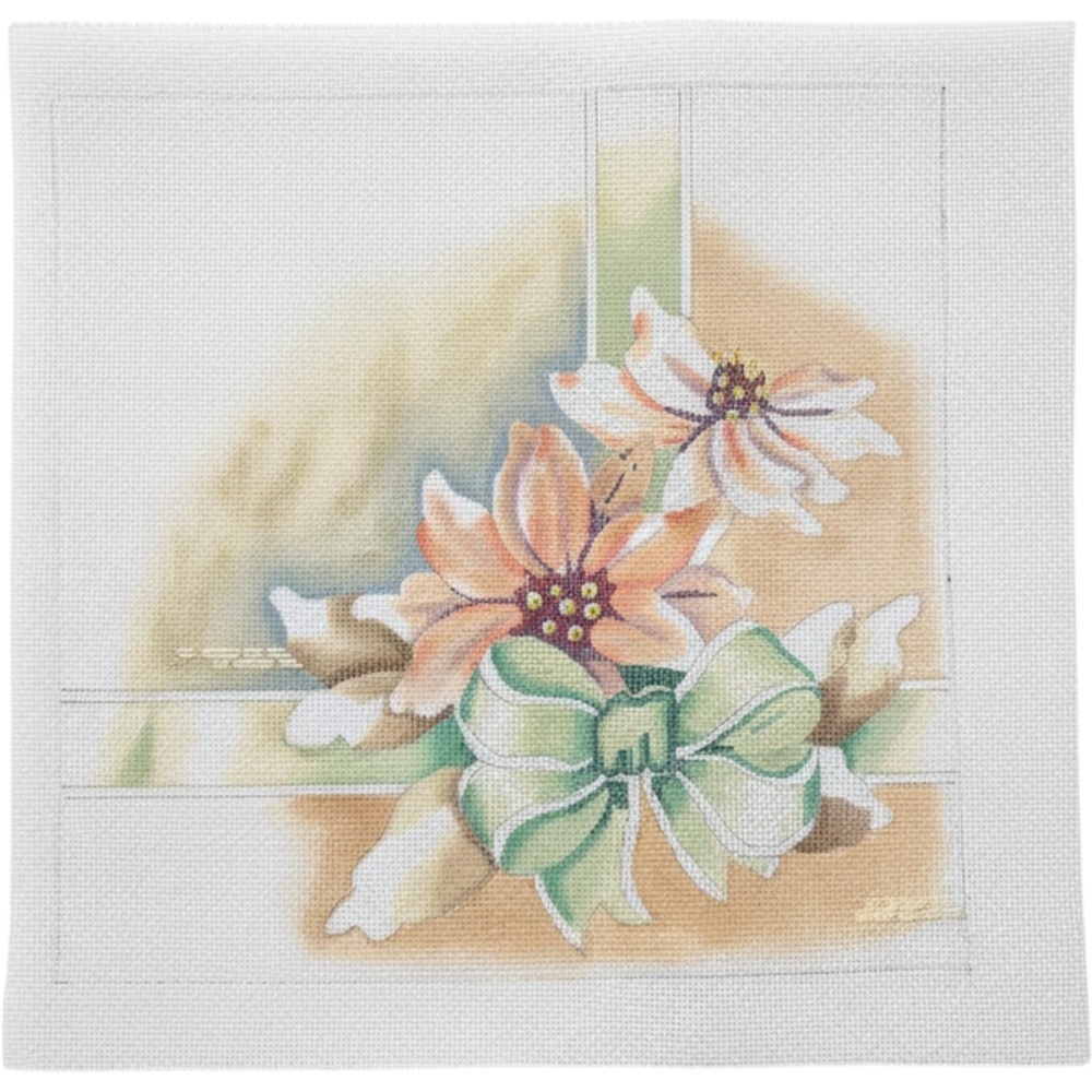 Vintage Pastel Lily Floral Needlepoint Canvas Large Square Flower Design 1990s